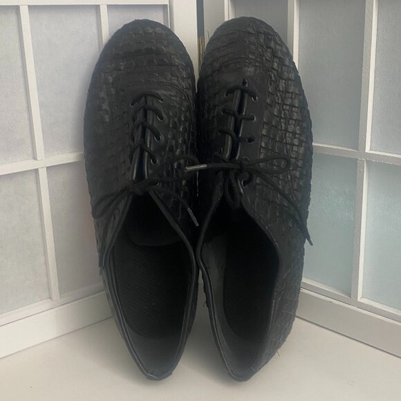 International Dance Black Woven Leather ballroom shoes Sz 7 Men's/9 Ladies. - Picture 1 of 4